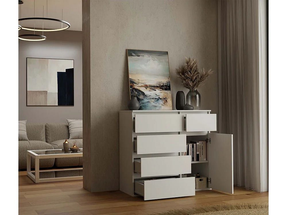 Komoda Malwa 1D5S | Biała | 100x40x93 cm | 5 Szuflad, 1 Drzwi