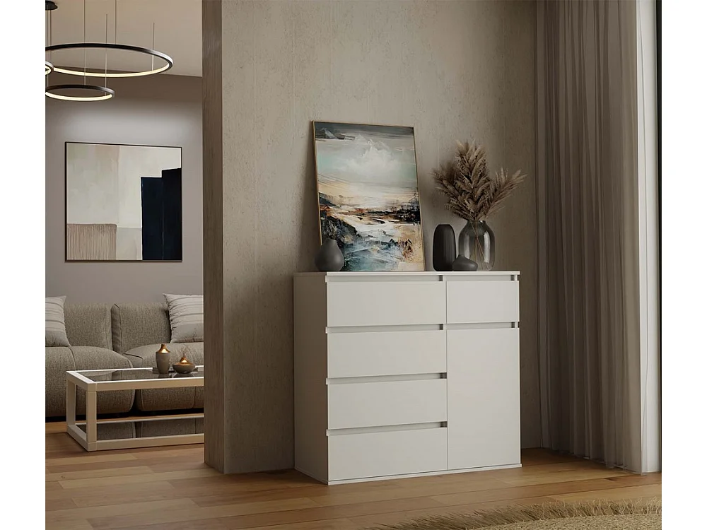 Komoda Malwa 1D5S | Biała | 100x40x93 cm | 5 Szuflad, 1 Drzwi