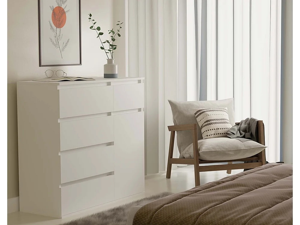 Komoda Malwa 1D5S | Biała | 100x40x93 cm | 5 Szuflad, 1 Drzwi