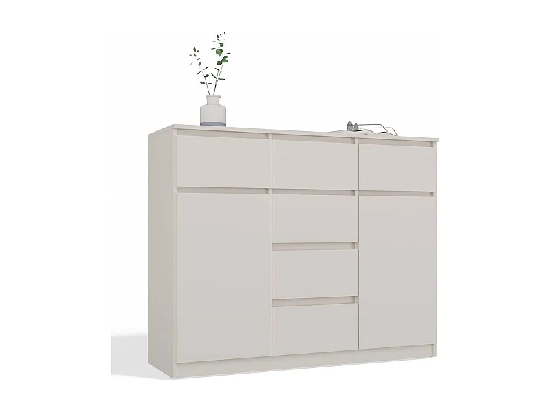 MALWA - Commode 6 tiroirs et 2 portes - 100x120x40 - chambre/bureau/salon - Blanc
