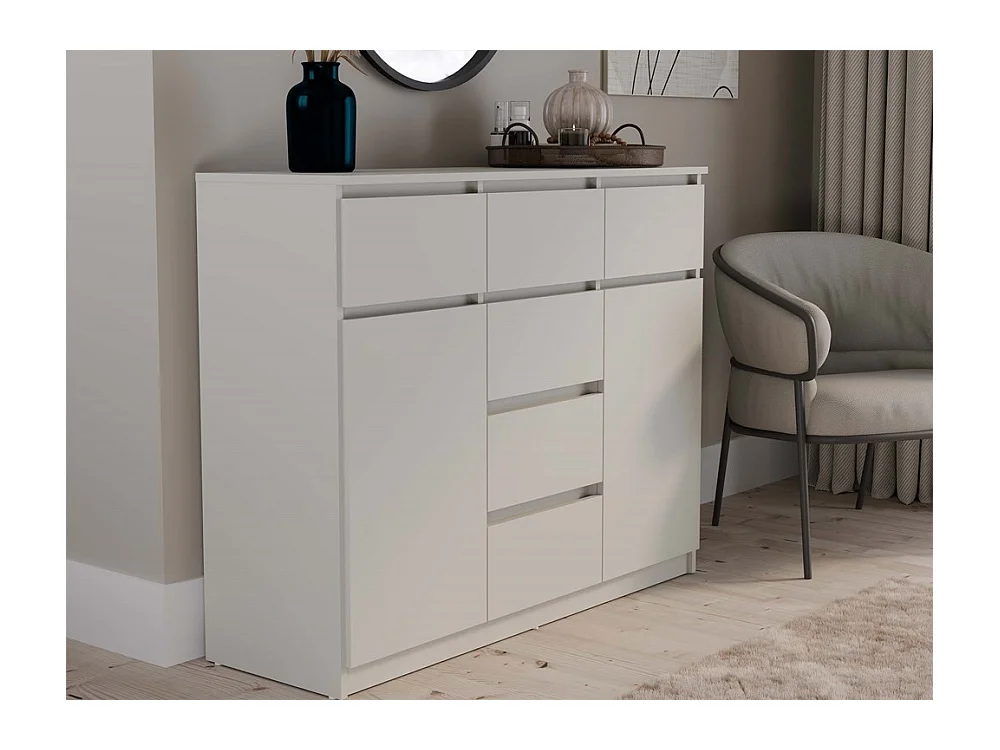 MALWA - Commode 6 tiroirs et 2 portes - 100x120x40 - chambre/bureau/salon - Blanc