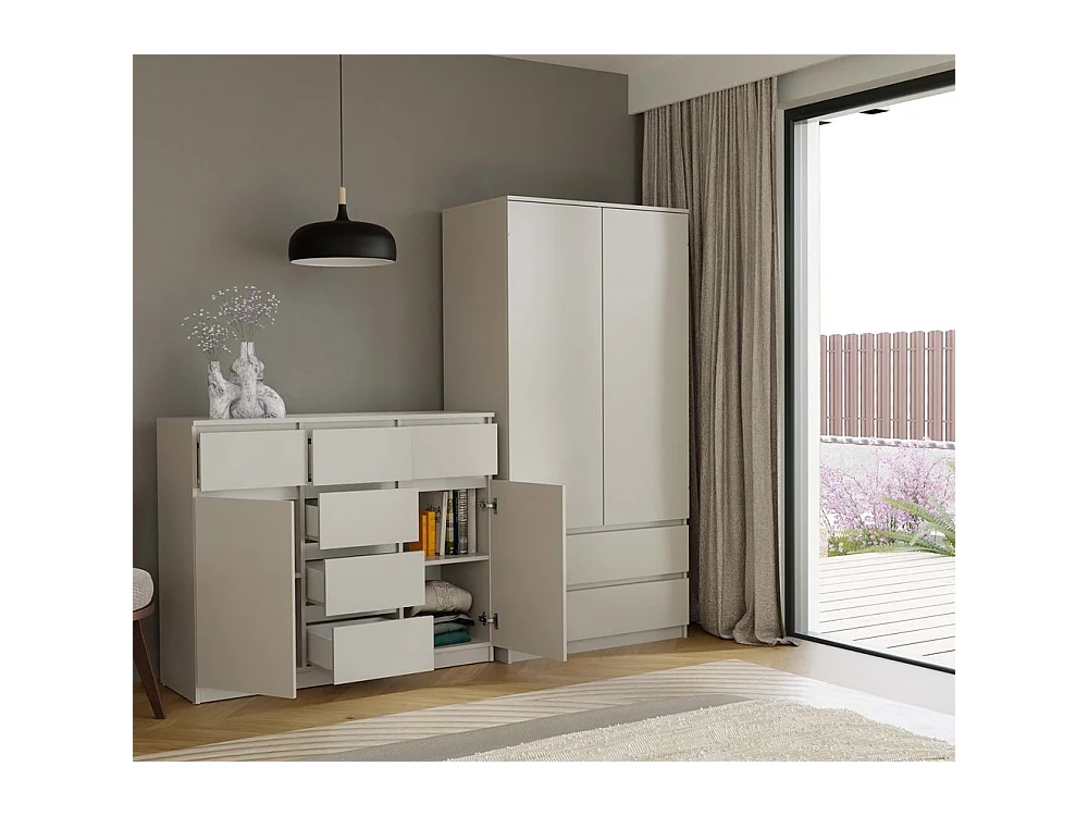 MALWA - Commode 6 tiroirs et 2 portes - 100x120x40 - chambre/bureau/salon - Blanc