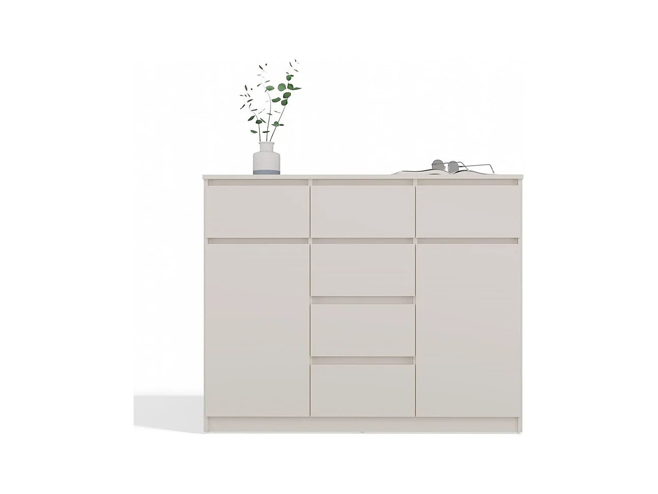 MALWA - Commode 6 tiroirs et 2 portes - 100x120x40 - chambre/bureau/salon - Blanc