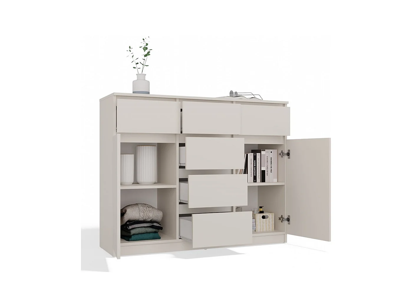 MALWA - Commode 6 tiroirs et 2 portes - 100x120x40 - chambre/bureau/salon - Blanc