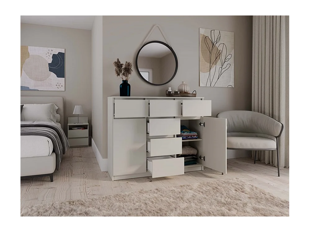 MALWA - Cómoda con 6 cajones y 2 puertas - 100x120x40 - dormitorio/oficina/salón