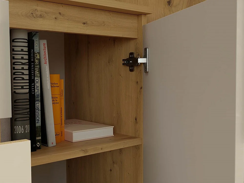 CAZAR - Commode 2 portes + 3 tiroirs - Dimensions : 75x120x40 - Buffet, rangement - Chêne Artisan et Cachemire