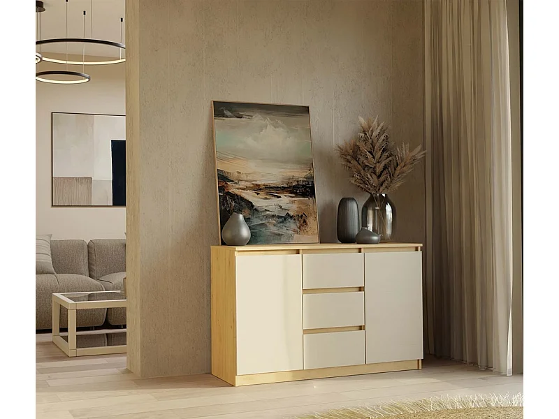 Komoda Malwa 2D3S | Dąb Artisan/Kaszmir | 120x40x75 cm | 2 Drzwi 3 Szuflady