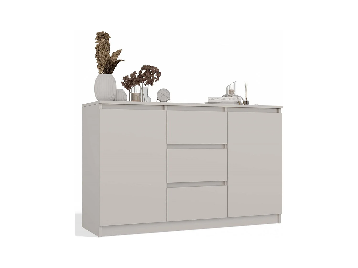 CAZAR - Commode 2 portes + 3 tiroirs - Dimensions : 75x120x40 - Buffet, rangement - Beige