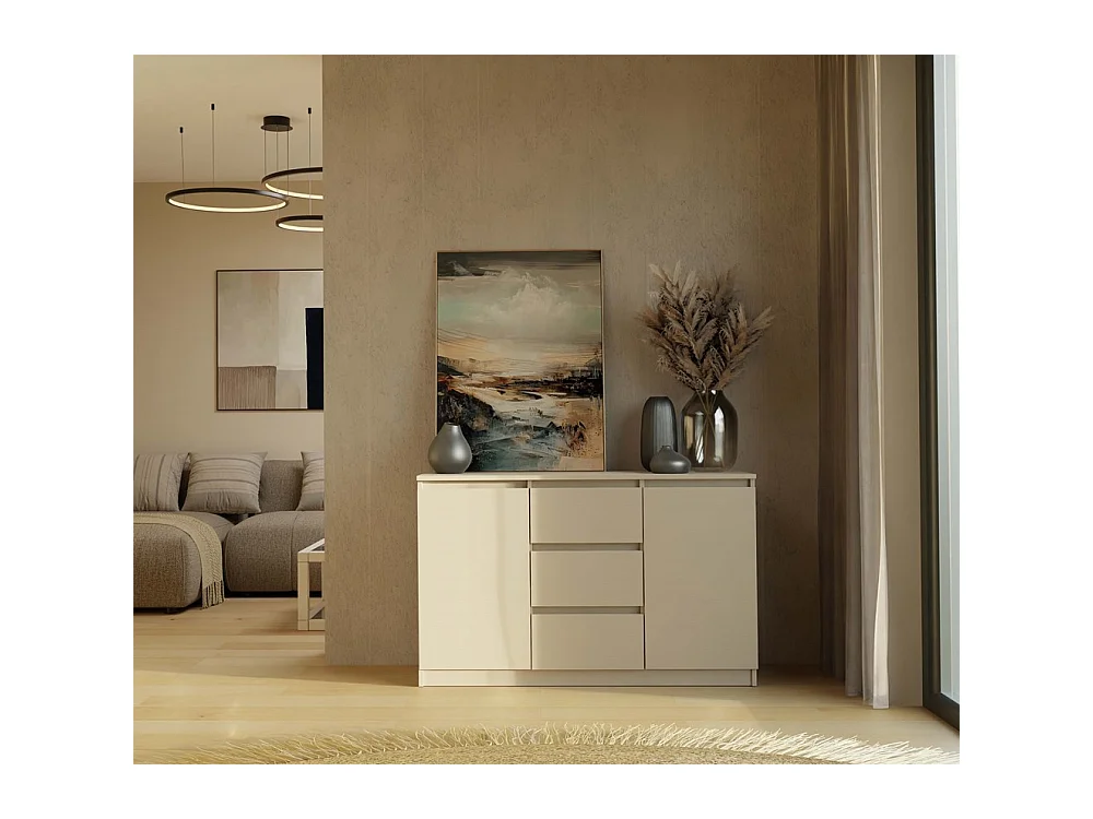 CAZAR - Commode 2 portes + 3 tiroirs - Dimensions : 75x120x40 - Buffet, rangement - Beige