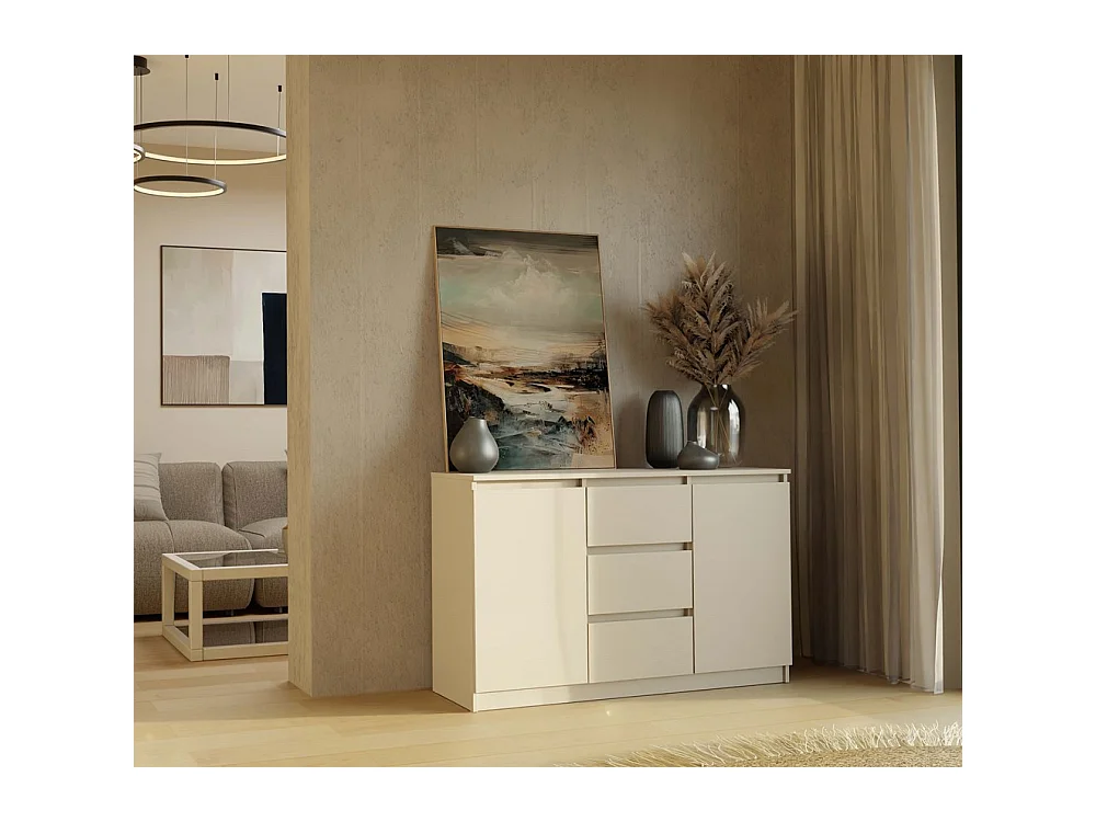 CAZAR - Commode 2 portes + 3 tiroirs - Dimensions : 75x120x40 - Buffet, rangement - Beige