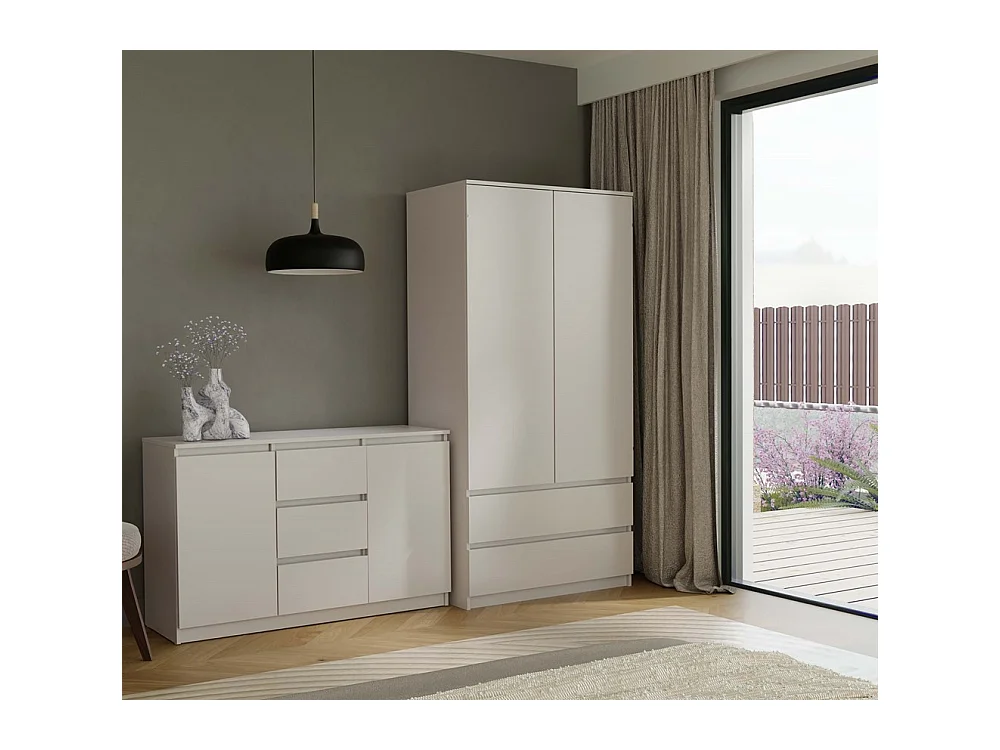 CAZAR - Commode 2 portes + 3 tiroirs - Dimensions : 75x120x40 - Buffet, rangement - Beige