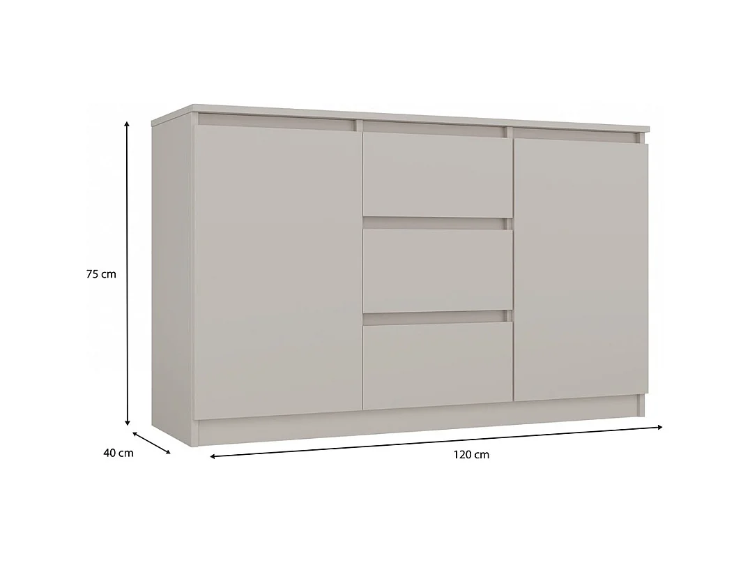 CAZAR - Commode 2 portes + 3 tiroirs - Dimensions : 75x120x40 - Buffet, rangement - Beige