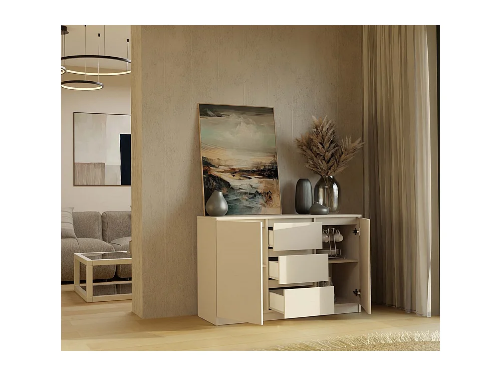 CAZAR - Cómoda de 2 puertas + 3 cajones - Medidas: 75x120x40 - Mueble contenedor - Beige