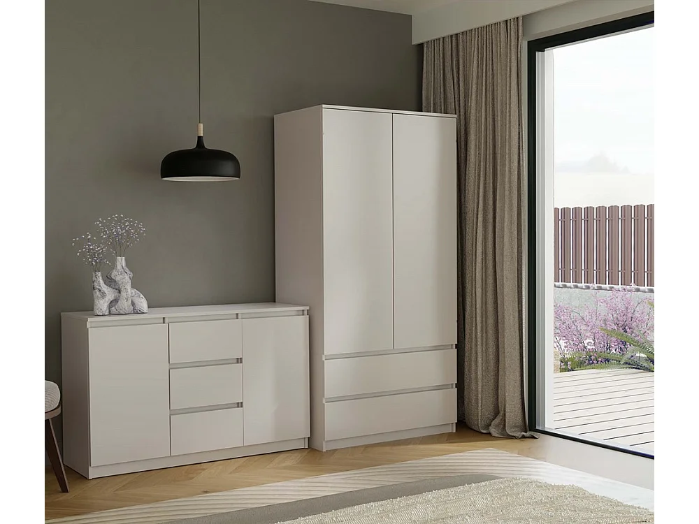 CAZAR - Cómoda de 2 puertas + 3 cajones - Medidas: 75x120x40 - Mueble contenedor - Beige