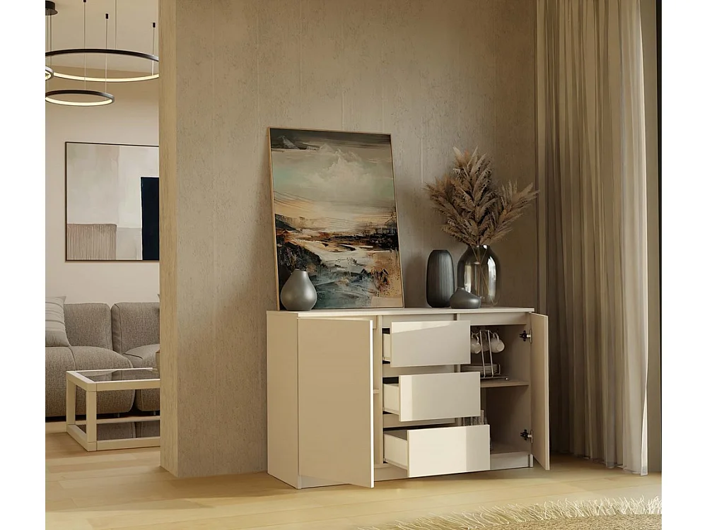 CAZAR - Cassettiera 2 ante + 3 cassetti - Dimensioni: 75x120x40 - Mobile contenitore - Cashmere