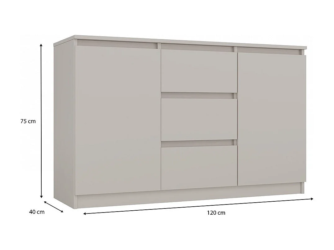 CAZAR - Cassettiera 2 ante + 3 cassetti - Dimensioni: 75x120x40 - Mobile contenitore - Cashmere