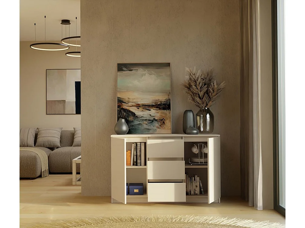 CAZAR - Cassettiera 2 ante + 3 cassetti - Dimensioni: 75x120x40 - Mobile contenitore - Cashmere