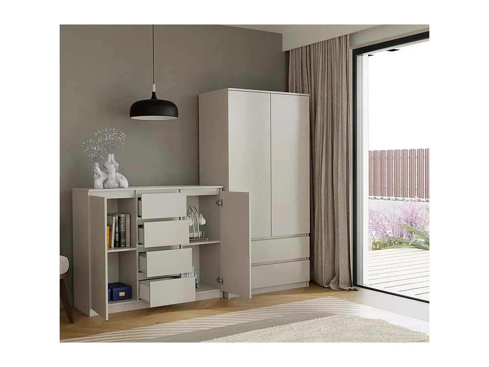 PARME - Cómoda de salón - 2 puertas + 4 cajones - 120x40x97 para salon o dormitorio - Beige