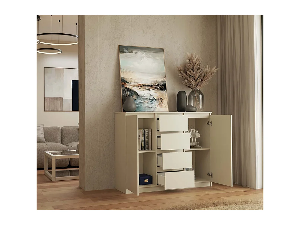 PARME - Cómoda de salón - 2 puertas + 4 cajones - 120x40x97 para salon o dormitorio - Beige