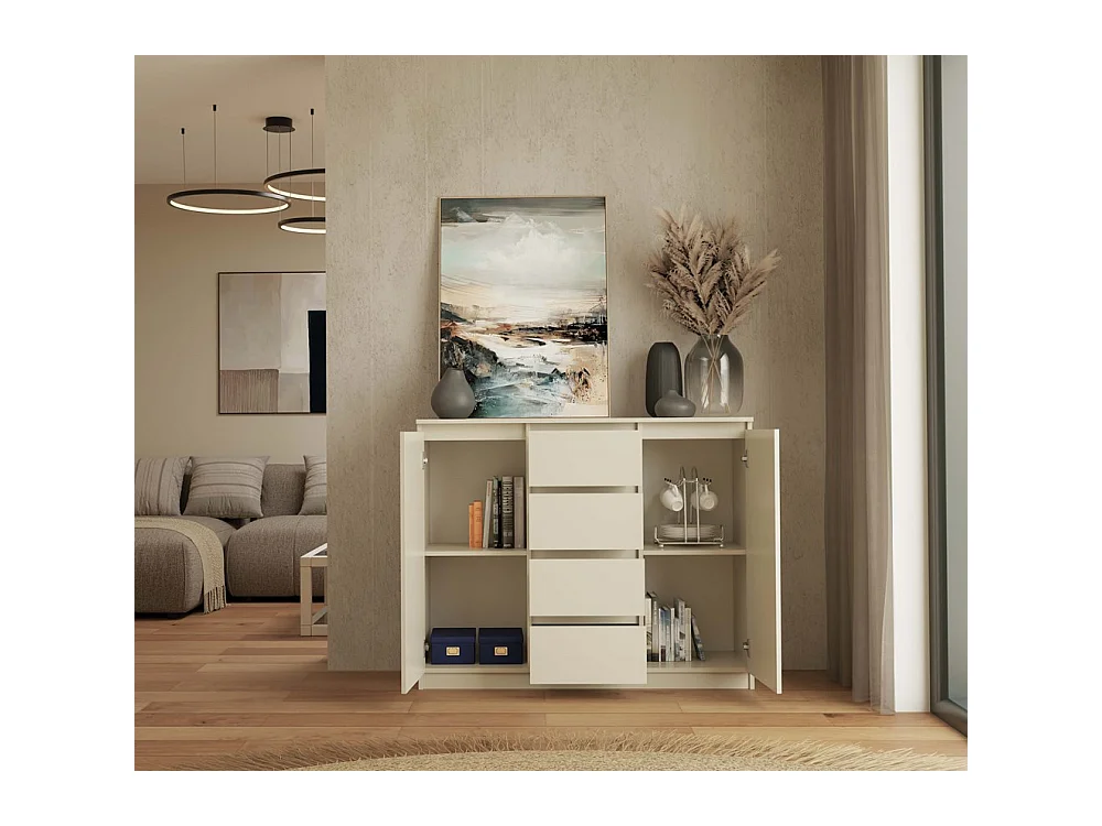 PARME - Cómoda de salón - 2 puertas + 4 cajones - 120x40x97 para salon o dormitorio - Beige