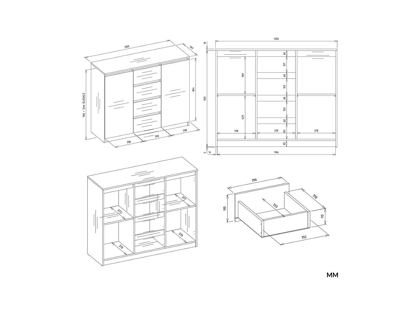 PARME - Cómoda de salón - 2 puertas + 4 cajones - 120x40x97 para salon o dormitorio - Beige
