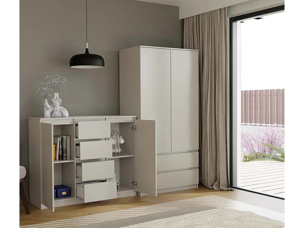 PARME - Cassettiera da soggiorno - 2 ante + 4 cassetti - 120x40x97 - Beige