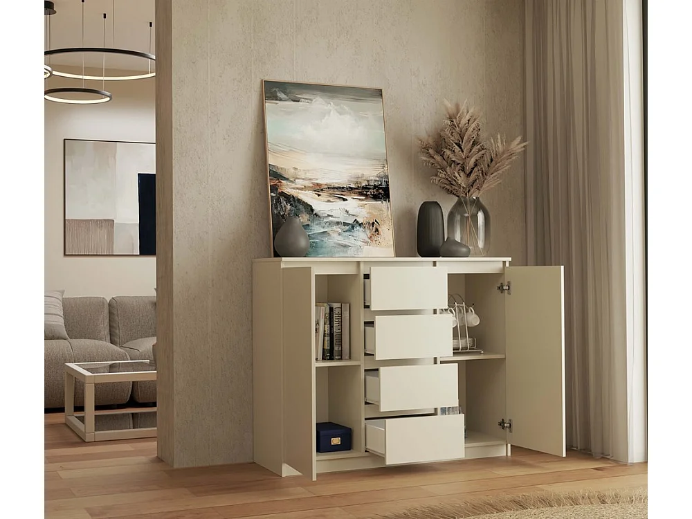 PARME - Cassettiera da soggiorno - 2 ante + 4 cassetti - 120x40x97 - Beige