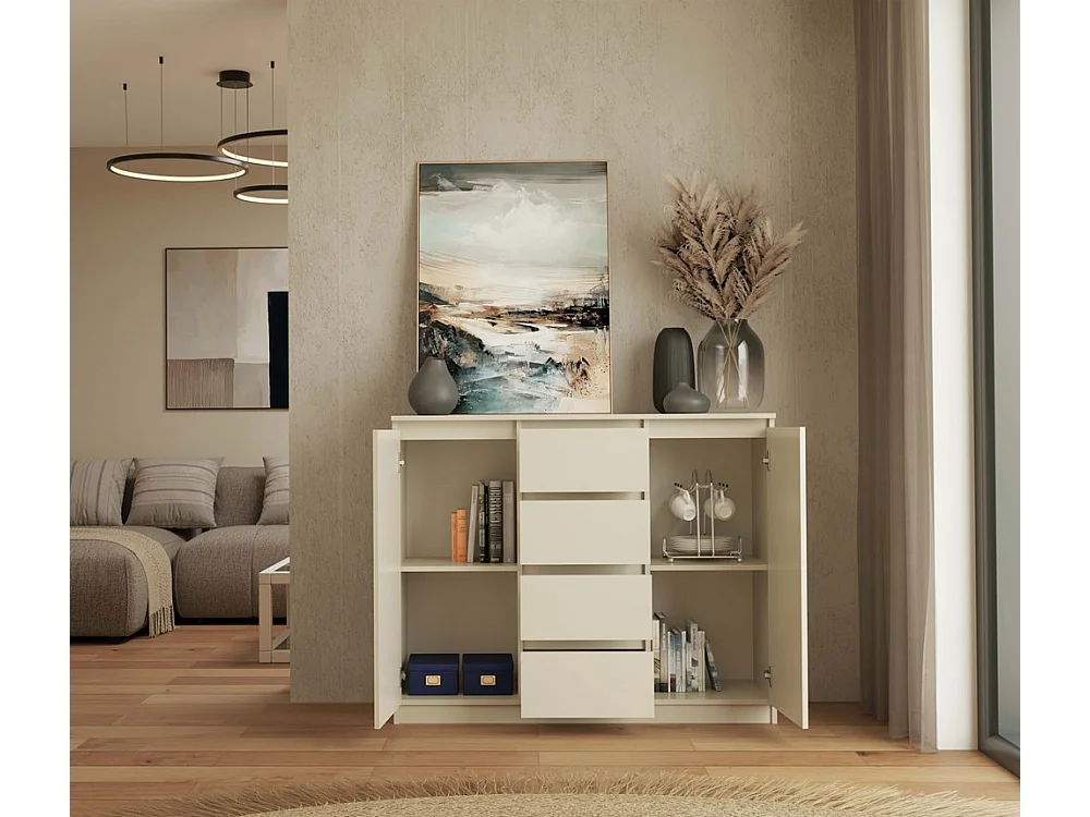 PARME - Cassettiera da soggiorno - 2 ante + 4 cassetti - 120x40x97 - Beige