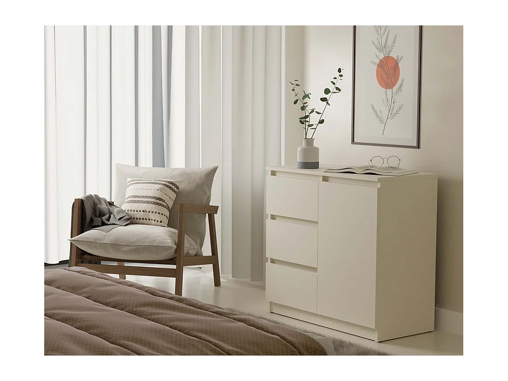 DUNJA - Cómoda 1 puerta 3 cajones para salón o dormitorio, color beige