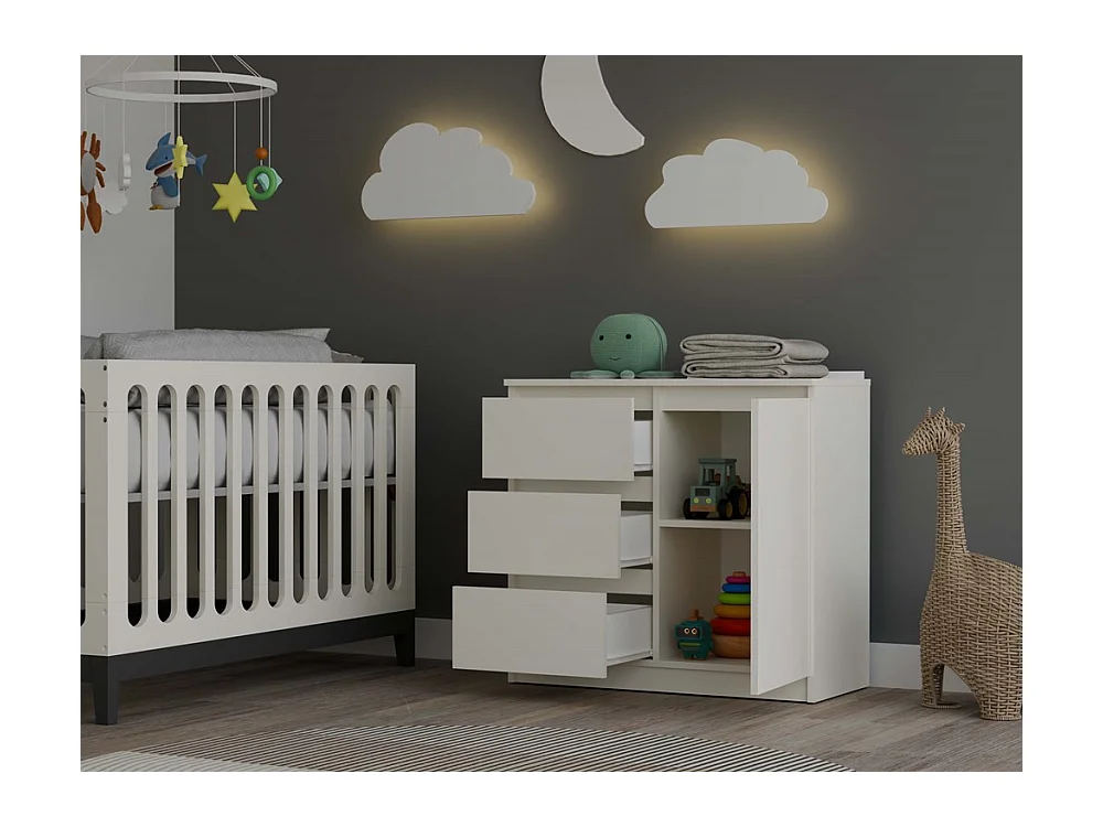 DUNJA - Cómoda 1 puerta 3 cajones para salón o dormitorio, color beige