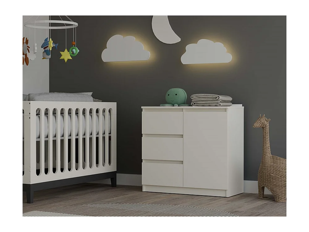 DUNJA - Cómoda 1 puerta 3 cajones para salón o dormitorio, color beige