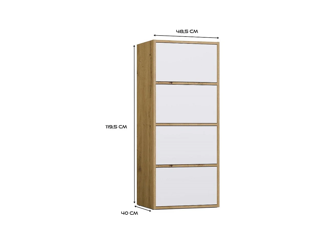 ALMA - Commode haute de rangement 4 portes avec ouverture tip-on - Artisan et Blanc