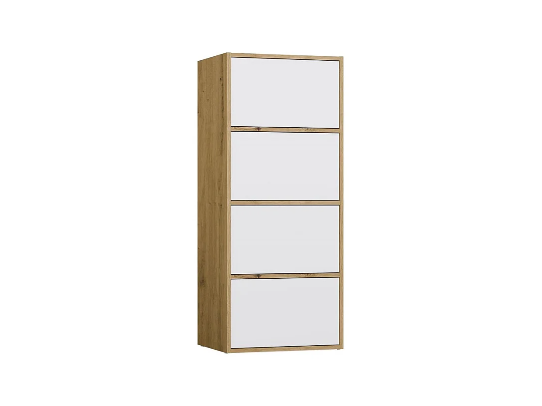 ALMA - Commode haute de rangement 4 portes avec ouverture tip-on - Artisan et Blanc