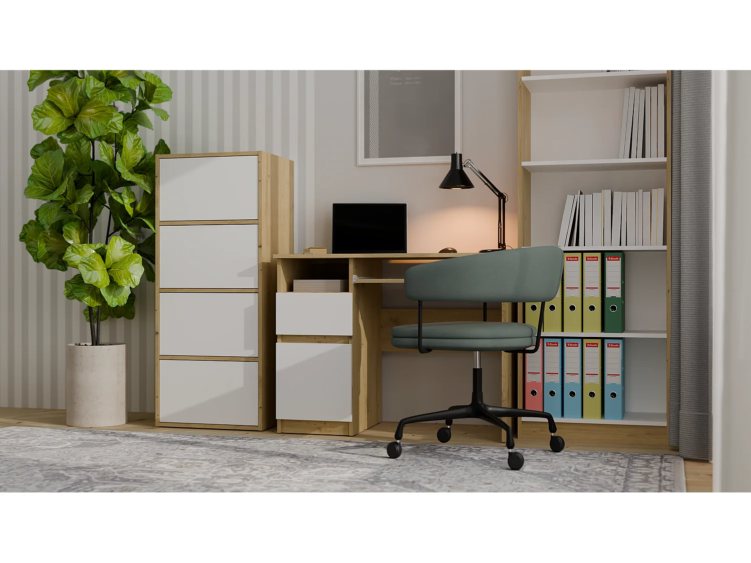 Komoda ALMA 4D | Dąb Artisan/Biel | 50x40x119 cm | 4 Półki