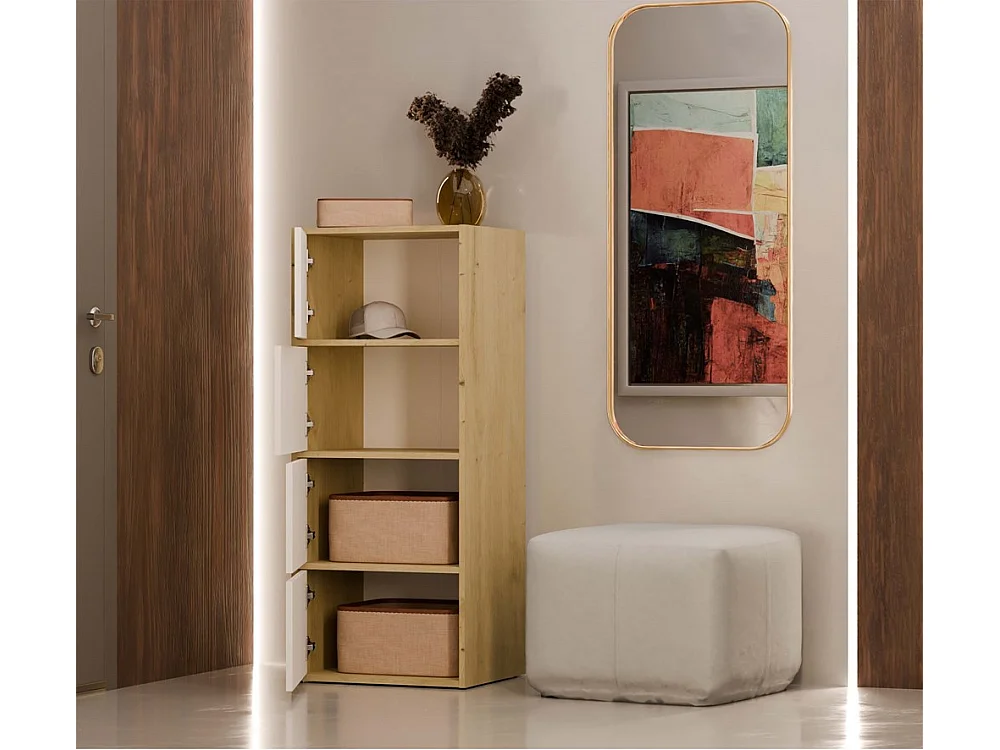 ALMA - Commode  - 4 portes pour chambre à coucher - 50x119x40 cm - Chêne Artisan / Blanc