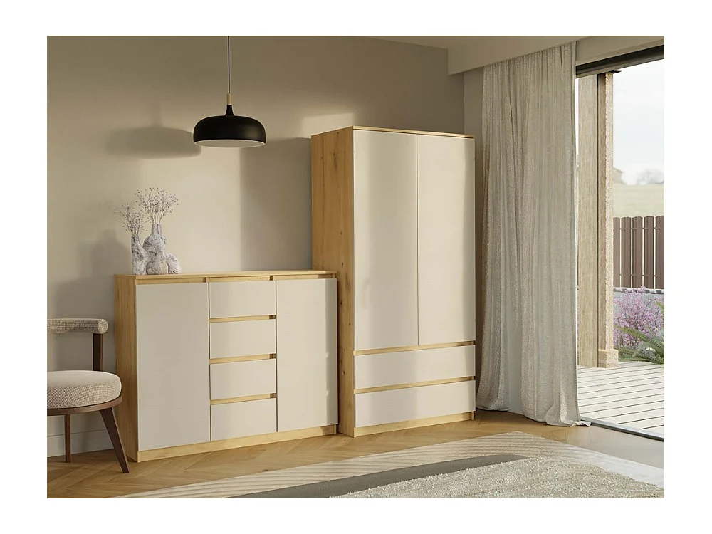 Komoda Malwa 2D4S | Dąb Artisan/ Kaszmir | 120x40x97 cm | 2 Drzwi, 4 Szuflady