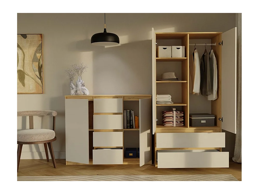 Komoda Malwa 2D4S | Dąb Artisan/ Kaszmir | 120x40x97 cm | 2 Drzwi, 4 Szuflady