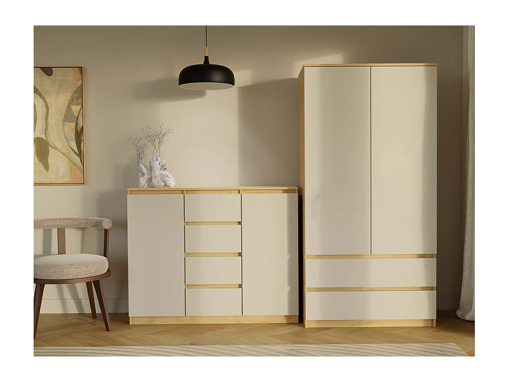 Komoda Malwa 2D4S | Dąb Artisan/ Kaszmir | 120x40x97 cm | 2 Drzwi, 4 Szuflady