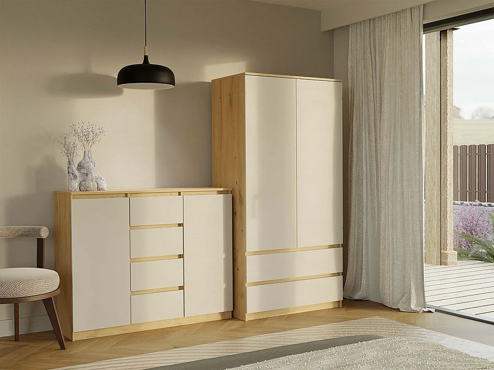 Komoda Malwa 2D4S | Dąb Artisan/ Kaszmir | 120x40x97 cm | 2 Drzwi, 4 Szuflady