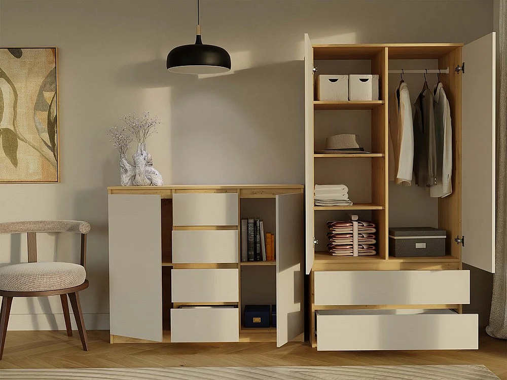 Komoda Malwa 2D4S | Dąb Artisan/ Kaszmir | 120x40x97 cm | 2 Drzwi, 4 Szuflady