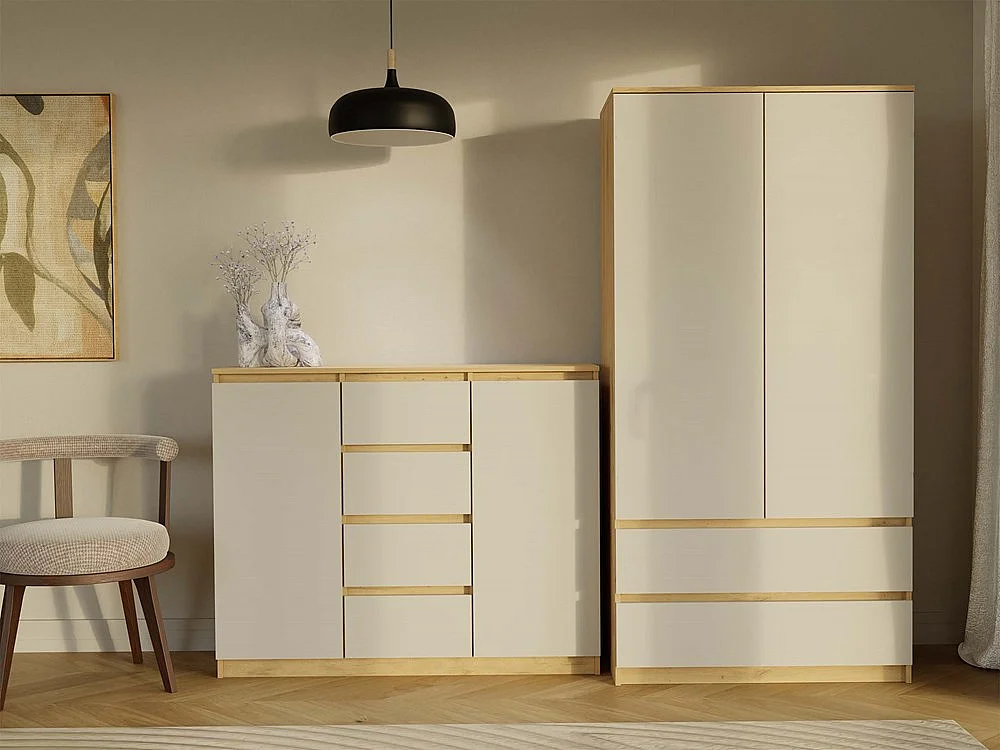 Komoda Malwa 2D4S | Dąb Artisan/ Kaszmir | 120x40x97 cm | 2 Drzwi, 4 Szuflady