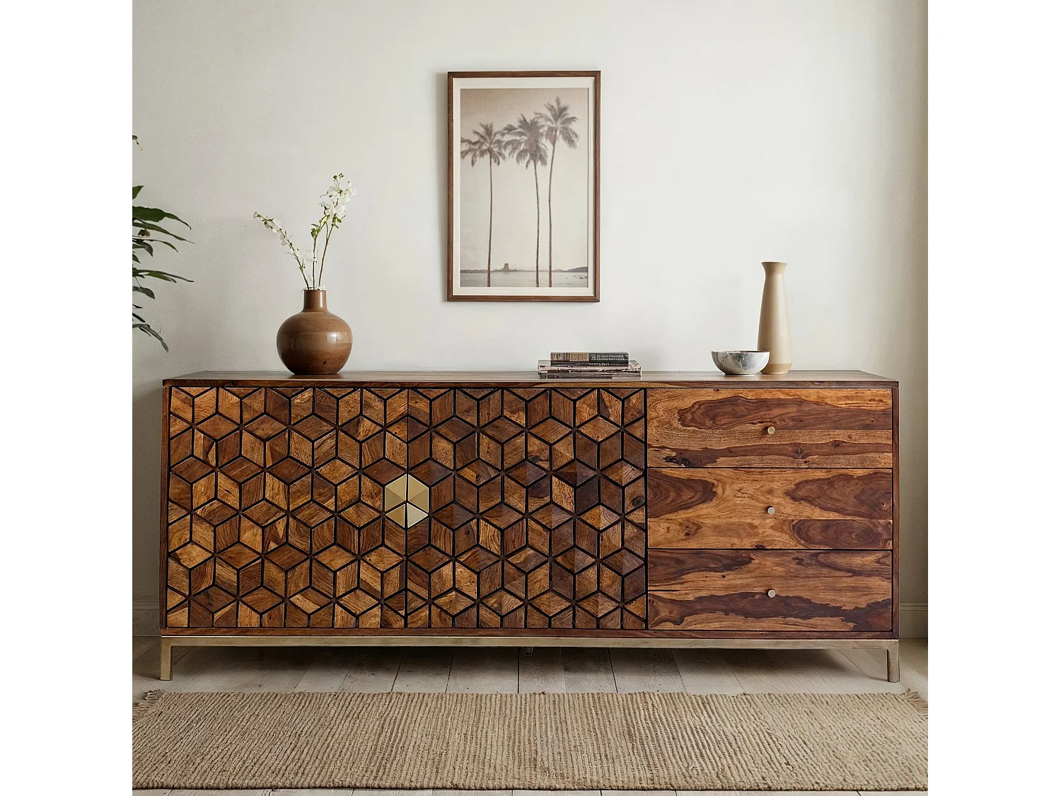 Buffet  en bois massif de Sesham 180 cm, commode, portes et tiroirs