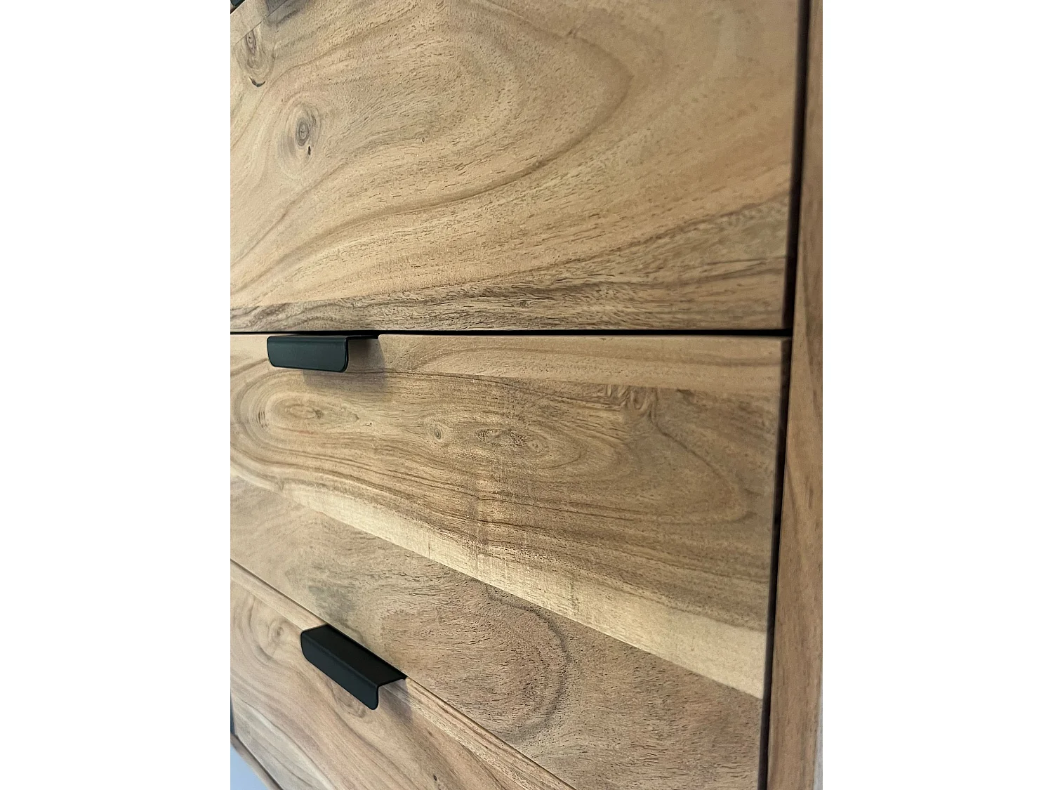 Buffet haute 180  cm bois massif d'acacia 3 tiroirs portes aspect pierre