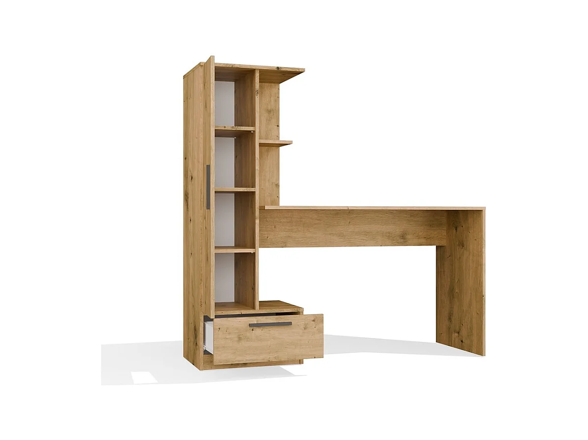 COSMO - Escritorio roble artesanal con 6 estantes, 1 cajón y 1 puerta