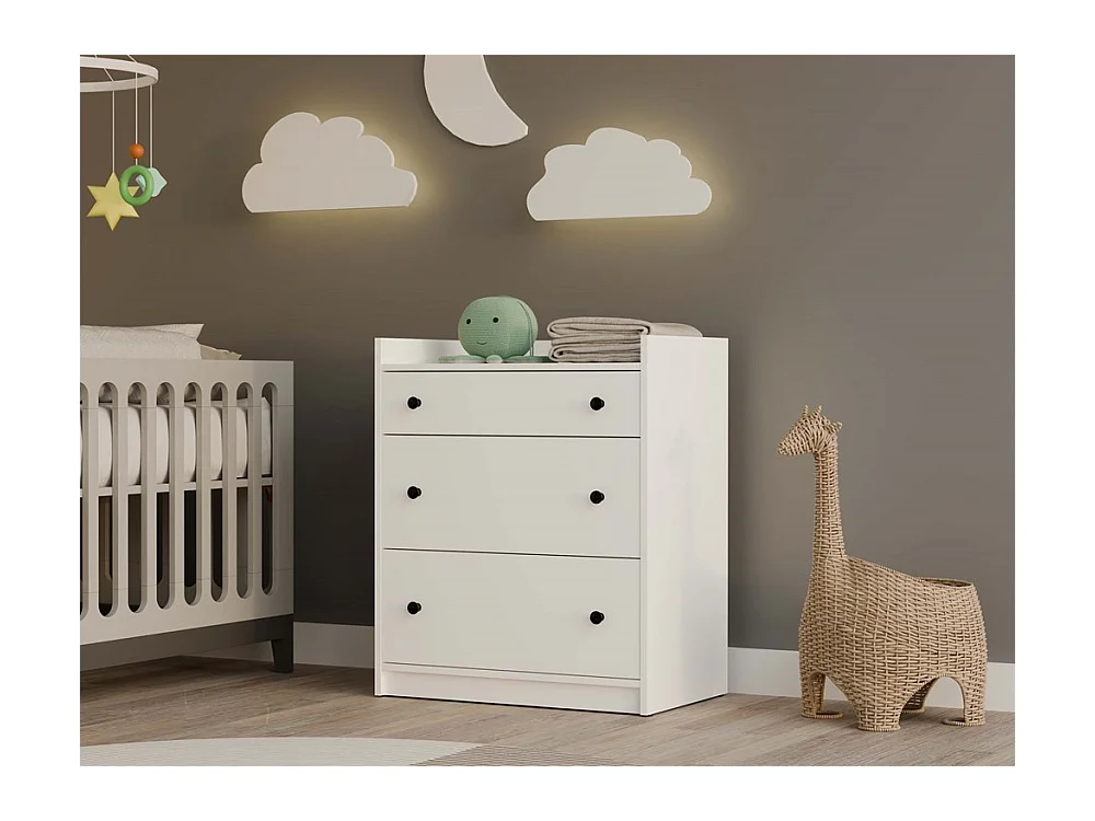 HOUSTON - Commode - armoire 3 tiroirs pour salon, entrée ou chambre d’enfant, blanche