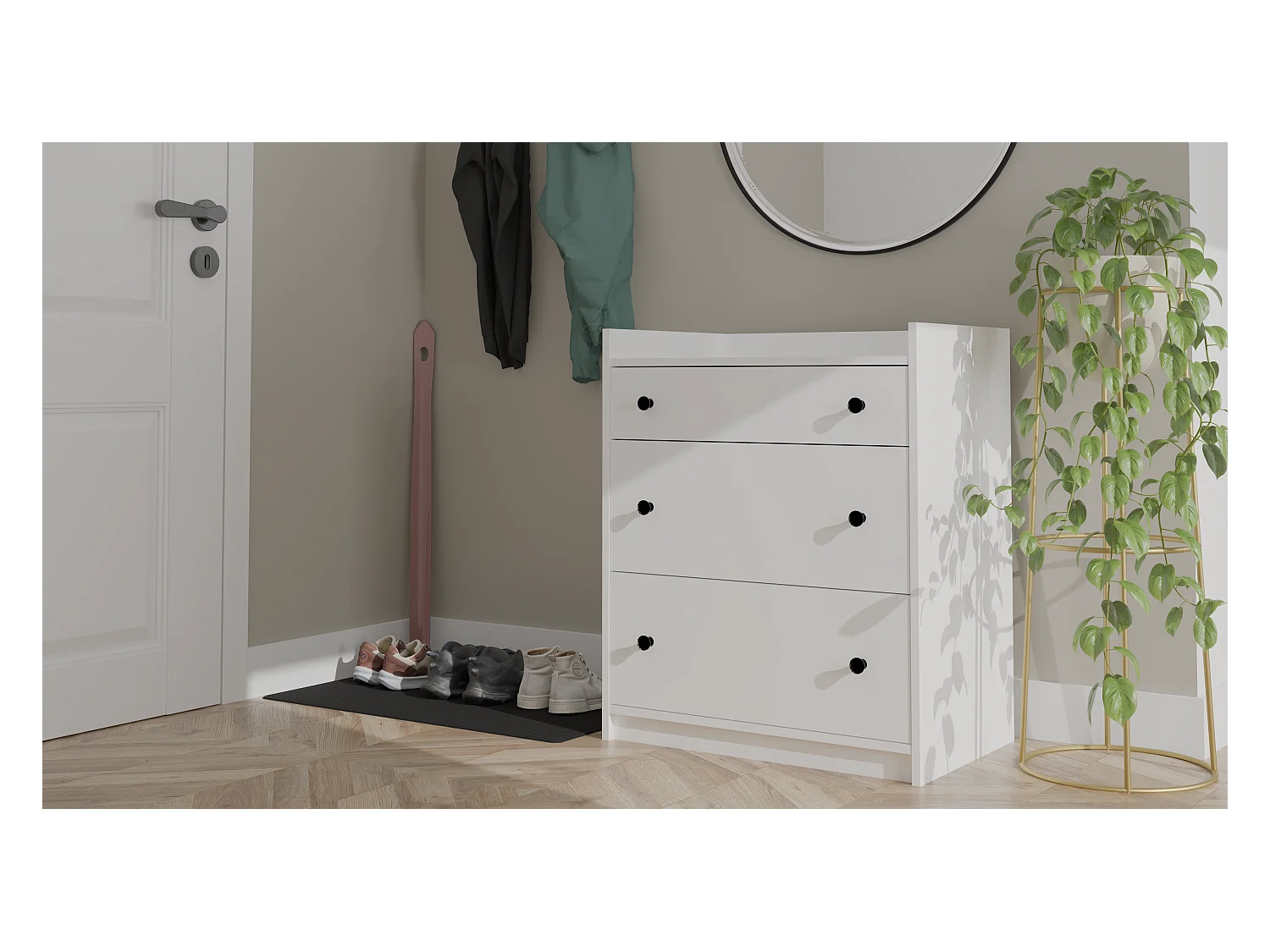 HOUSTON - Commode - armoire 3 tiroirs pour salon, entrée ou chambre d’enfant, blanche