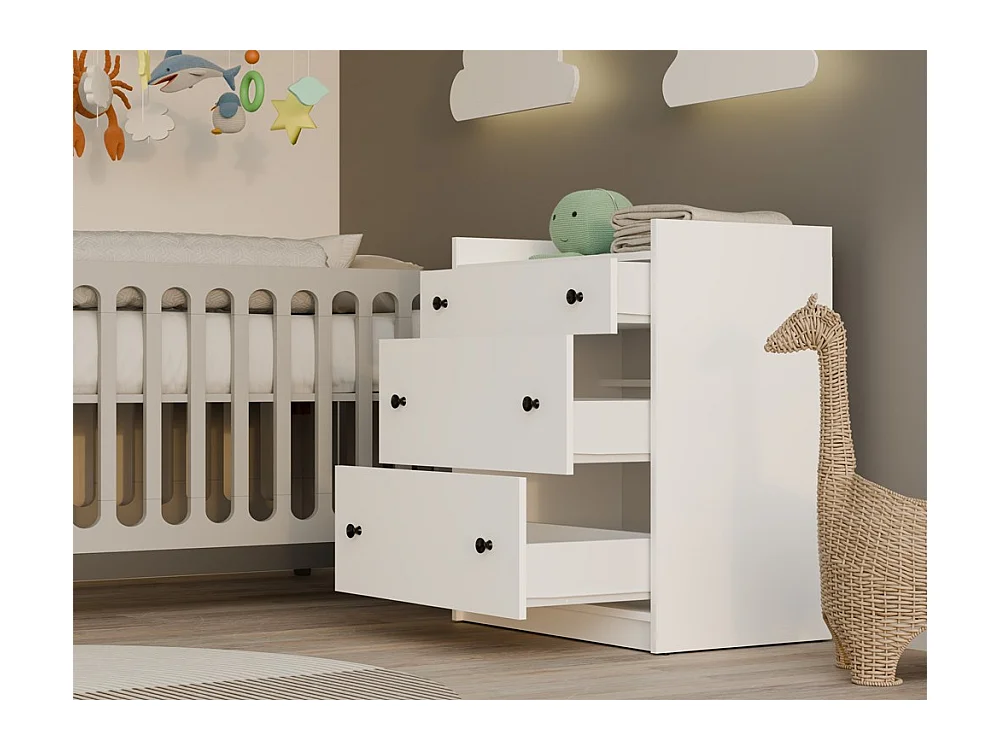 HOUSTON - Commode - armoire 3 tiroirs pour salon, entrée ou chambre d’enfant, blanche