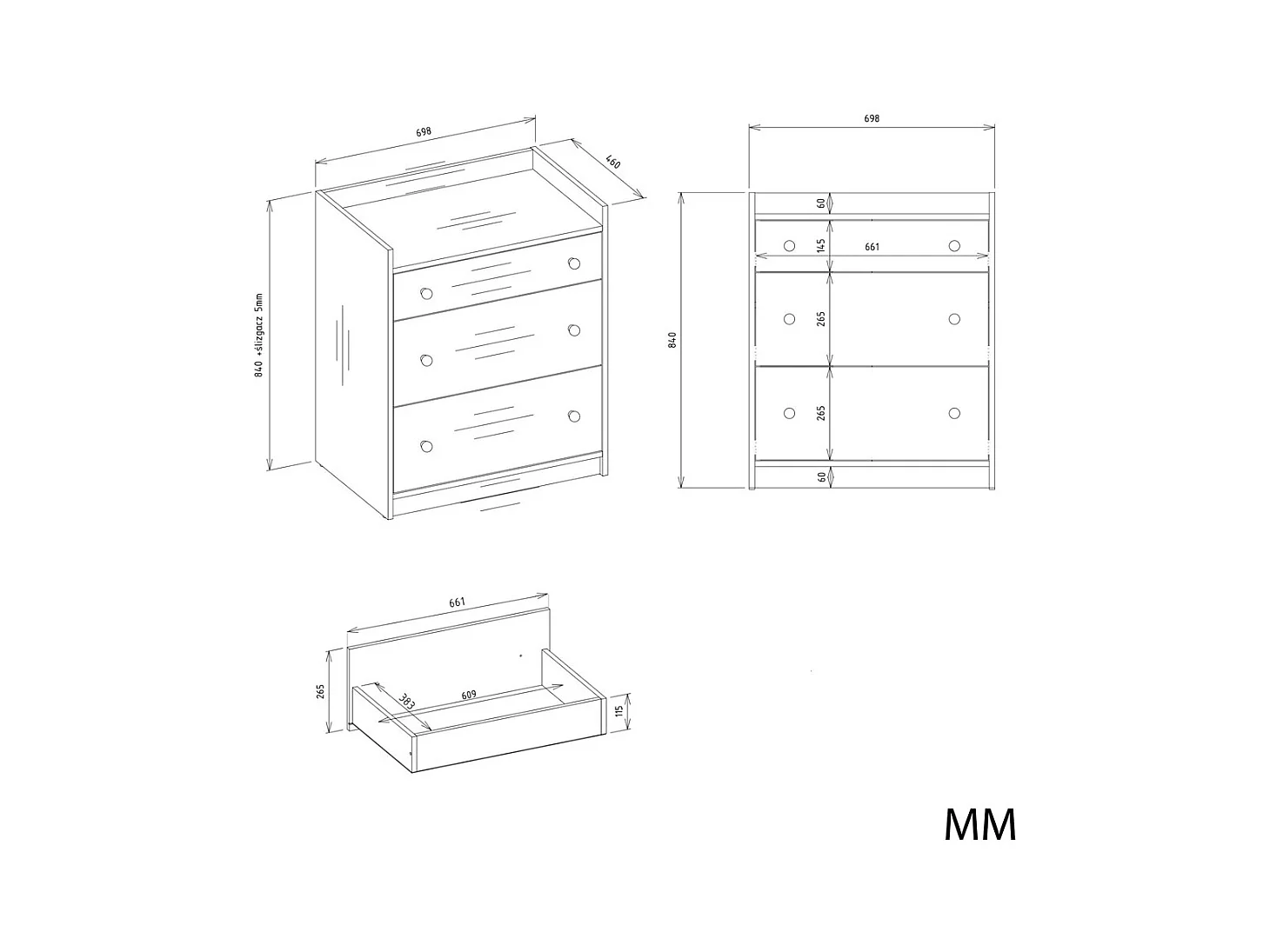 HOUSTON - Commode - armoire 3 tiroirs pour salon, entrée ou chambre d’enfant, blanche