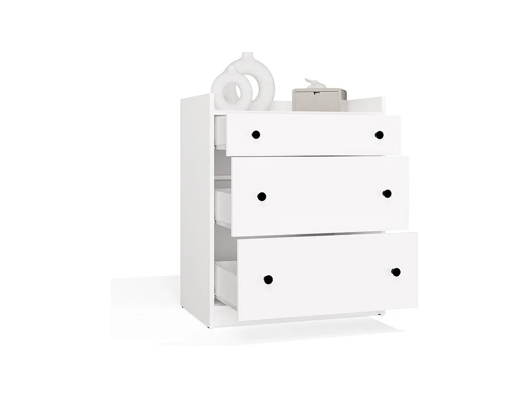 HOUSTON - Commode - armoire 3 tiroirs pour salon, entrée ou chambre d’enfant, blanche