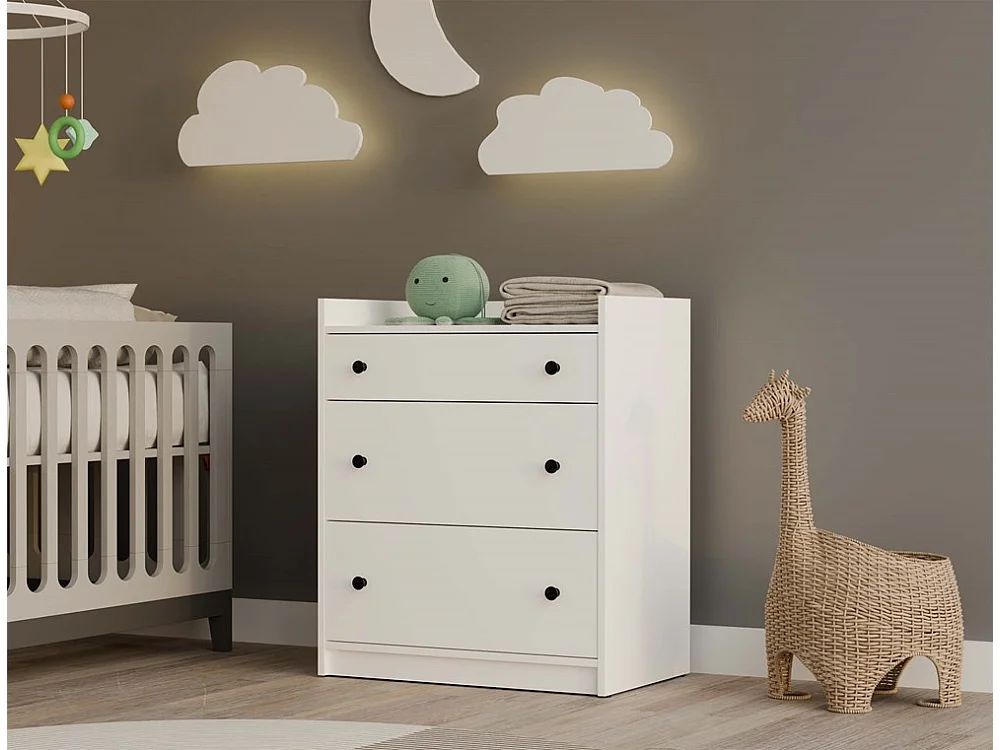HOUSTON - Cassettiera - 3 cassetti per soggiorno, ingresso o camera bambini, colore bianco